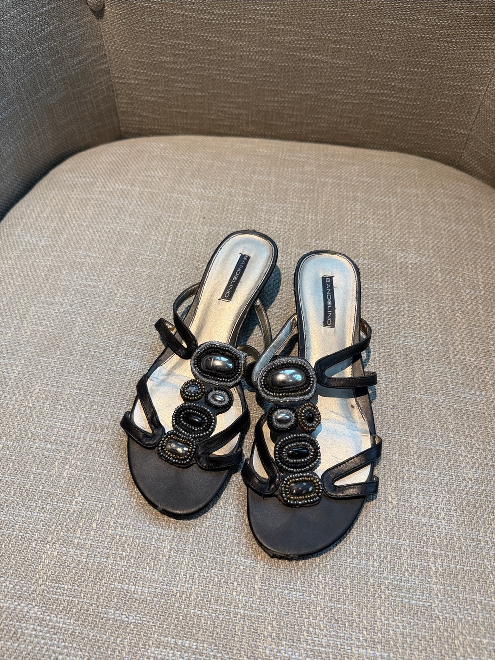 Bandolino Black Beaded Strappy Slide Heels